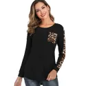 Leopard Print Round Neck Pocket Tee - Black