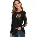 Leopard Print Round Neck Pocket Tee - Black