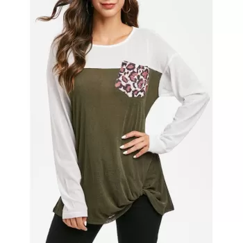 Leopard Two Tone Twist Knitted Top - Camouflage Green
