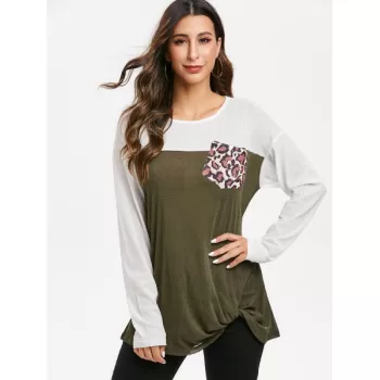 Leopard Two Tone Twist Knitted Top - Camouflage Green