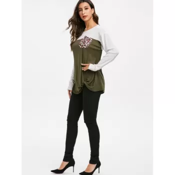 Leopard Two Tone Twist Knitted Top - Camouflage Green