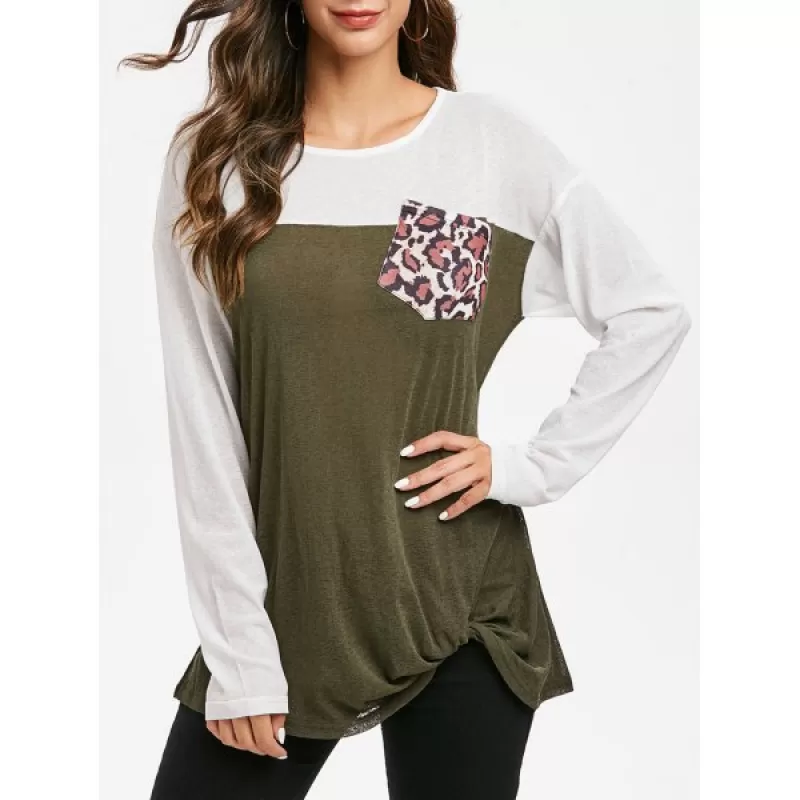 Leopard Two Tone Twist Knitted Top - Camouflage Green