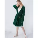 Letter Embroidered Belted Sleeping Robe - Deep Green