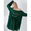 Letter Embroidered Belted Sleeping Robe - Deep Green