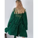 Letter Embroidered Belted Sleeping Robe - Deep Green