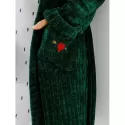 Letter Embroidered Belted Sleeping Robe - Deep Green