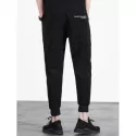 Letter Lines Print Pockets Drawstring Elastic Jogger Pants - Black