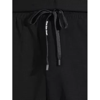 Letter Lines Print Pockets Drawstring Elastic Jogger Pants - Black