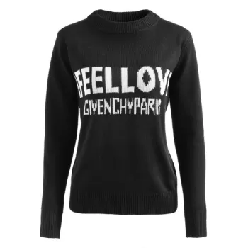 Letter Print Knit Sweater - Black One