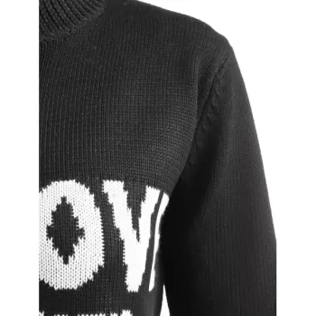 Letter Print Knit Sweater - Black One