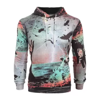 Lightning Birds Hands Print Long Sleeve Hoodie -