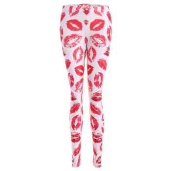 Lip Print Bodycon Leggings - Pink