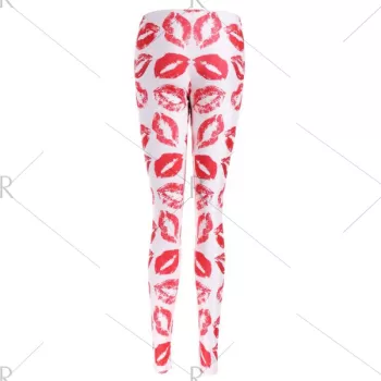 Lip Print Bodycon Leggings - Pink