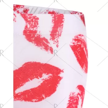 Lip Print Bodycon Leggings - Pink