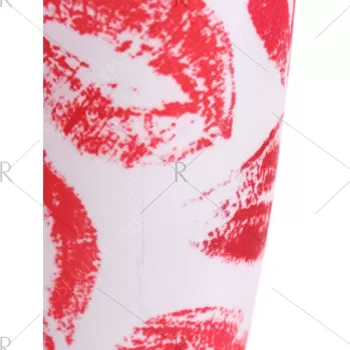Lip Print Bodycon Leggings - Pink