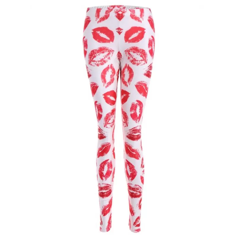Lip Print Bodycon Leggings - Pink
