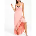 Long Flounce Wrap Cover Up Dress - Light Pink