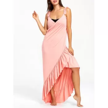 Long Flounce Wrap Cover Up Dress - Light Pink