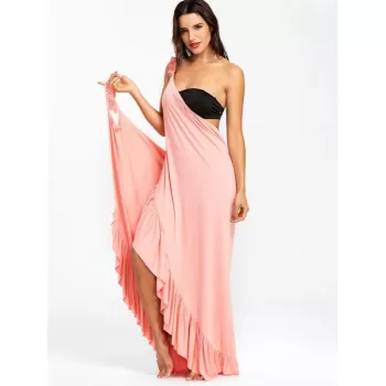 Long Flounce Wrap Cover Up Dress - Light Pink