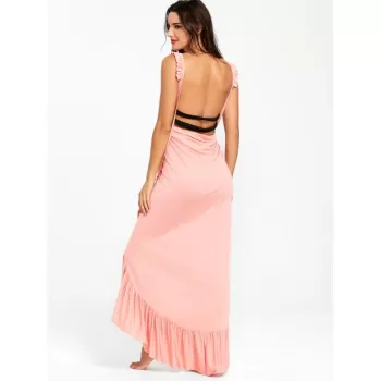Long Flounce Wrap Cover Up Dress - Light Pink