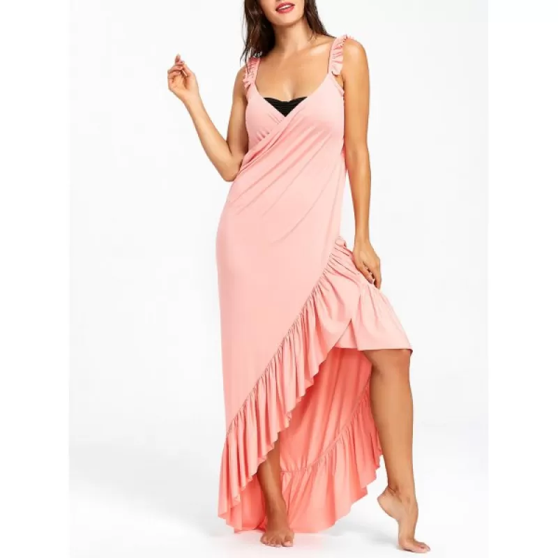Long Flounce Wrap Cover Up Dress - Light Pink