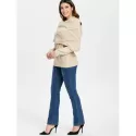 ong Sleeve Cable Knit Sweater with Scarf - Beige
