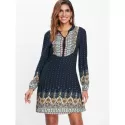 Long leeve Casual Print Dress - Midnight Blue