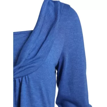 Long Sleeve Cowl Collar Space Dye T Shirt - Cornflower Blue