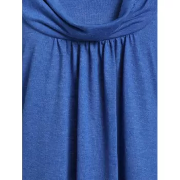 Long Sleeve Cowl Collar Space Dye T Shirt - Cornflower Blue