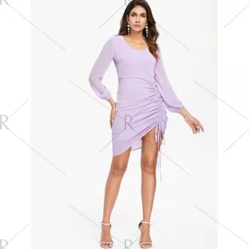 Long leeve Drawstring Dress - Mauve