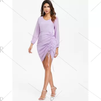 Long leeve Drawstring Dress - Mauve