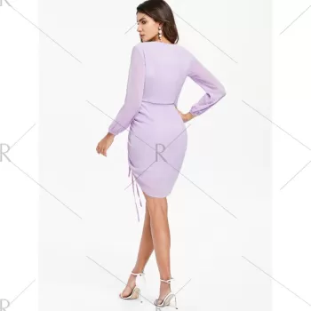 Long leeve Drawstring Dress - Mauve
