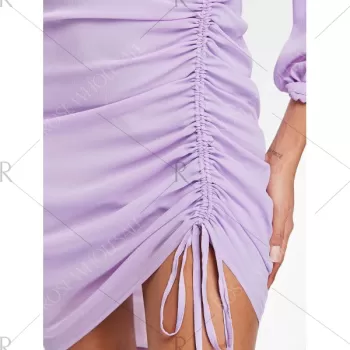 Long leeve Drawstring Dress - Mauve