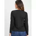 Long Sleeve Floral Embroidered T-shirt - Black