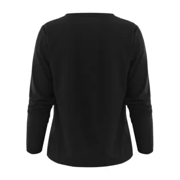 Long Sleeve Floral Embroidered T-shirt - Black