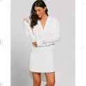 Long Sleeve High Low V Neck Dress - White One