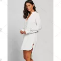 Long Sleeve High Low V Neck Dress - White One