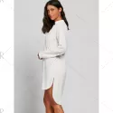 Long Sleeve High Low V Neck Dress - White One