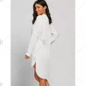 Long Sleeve High Low V Neck Dress - White One