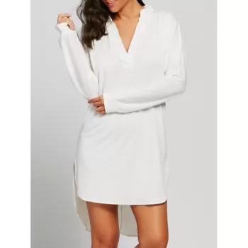 Long Sleeve High Low V Neck Dress - White One