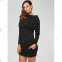 Long Sleeve Hoodie Sweatshirt Dress - Black