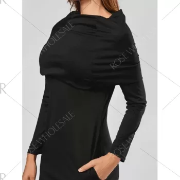 Long Sleeve Hoodie Sweatshirt Dress - Black
