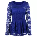 Long Sleeve Lace Skirted Blouse - Royal Blue