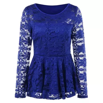 Long Sleeve Lace Skirted Blouse - Royal Blue