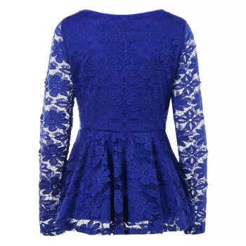 Long Sleeve Lace Skirted Blouse - Royal Blue