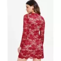 Long leeve Lacing Front Lace Dress - Red Wine