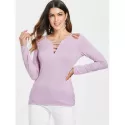 Long Sleeve Ladder Cut Out Tee - Mauve