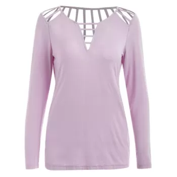 Long Sleeve Ladder Cut Out Tee - Mauve