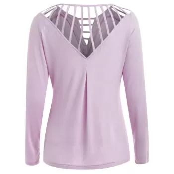 Long Sleeve Ladder Cut Out Tee - Mauve