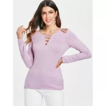 Long Sleeve Ladder Cut Out Tee - Mauve